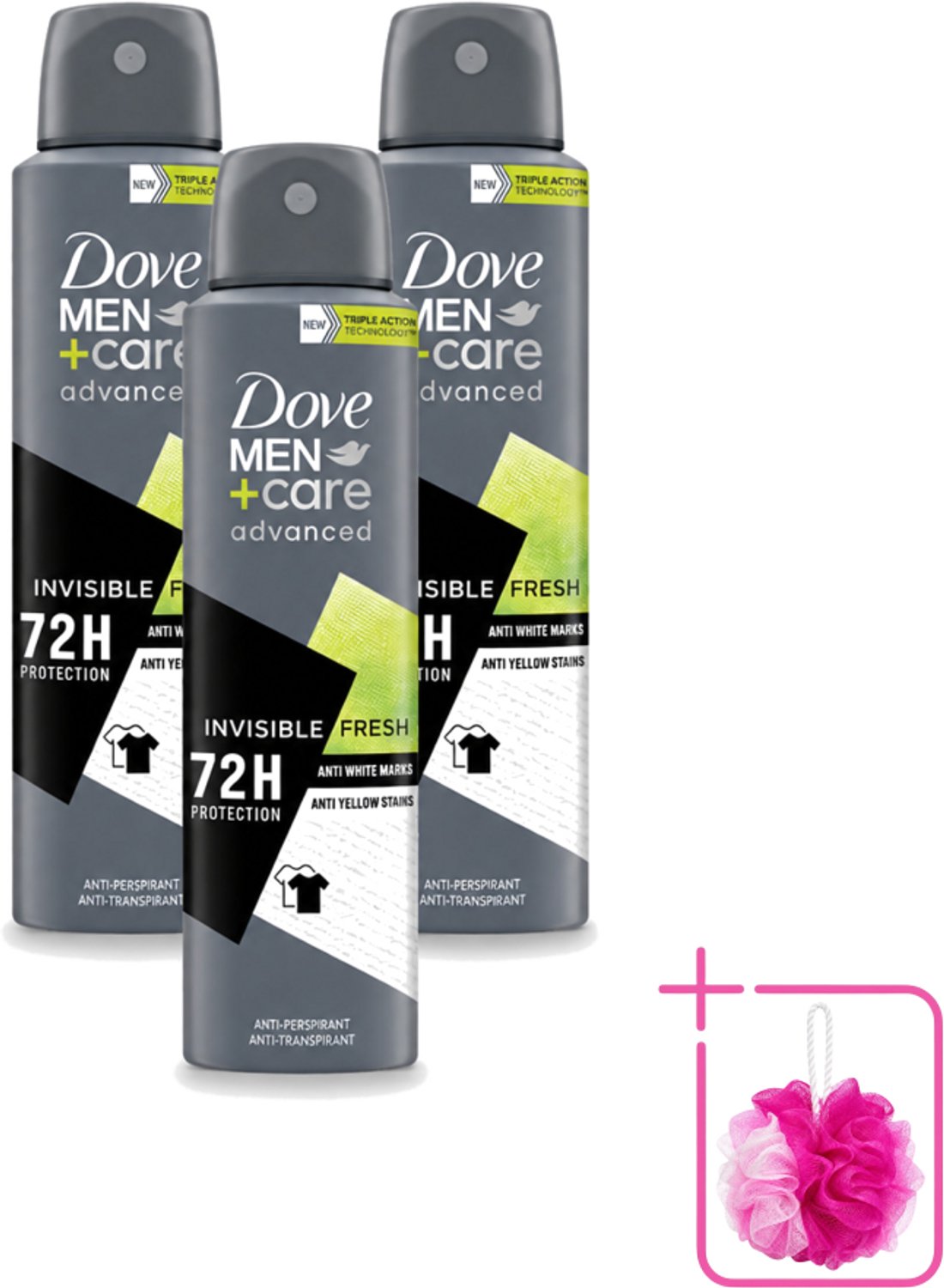 3 x Dove Men+Care – Deodorant Spray – Advanced Invisible Fresh – 150 ml - Bulkverpakking - Deodorant spray voor mannen - Frisheid oksels