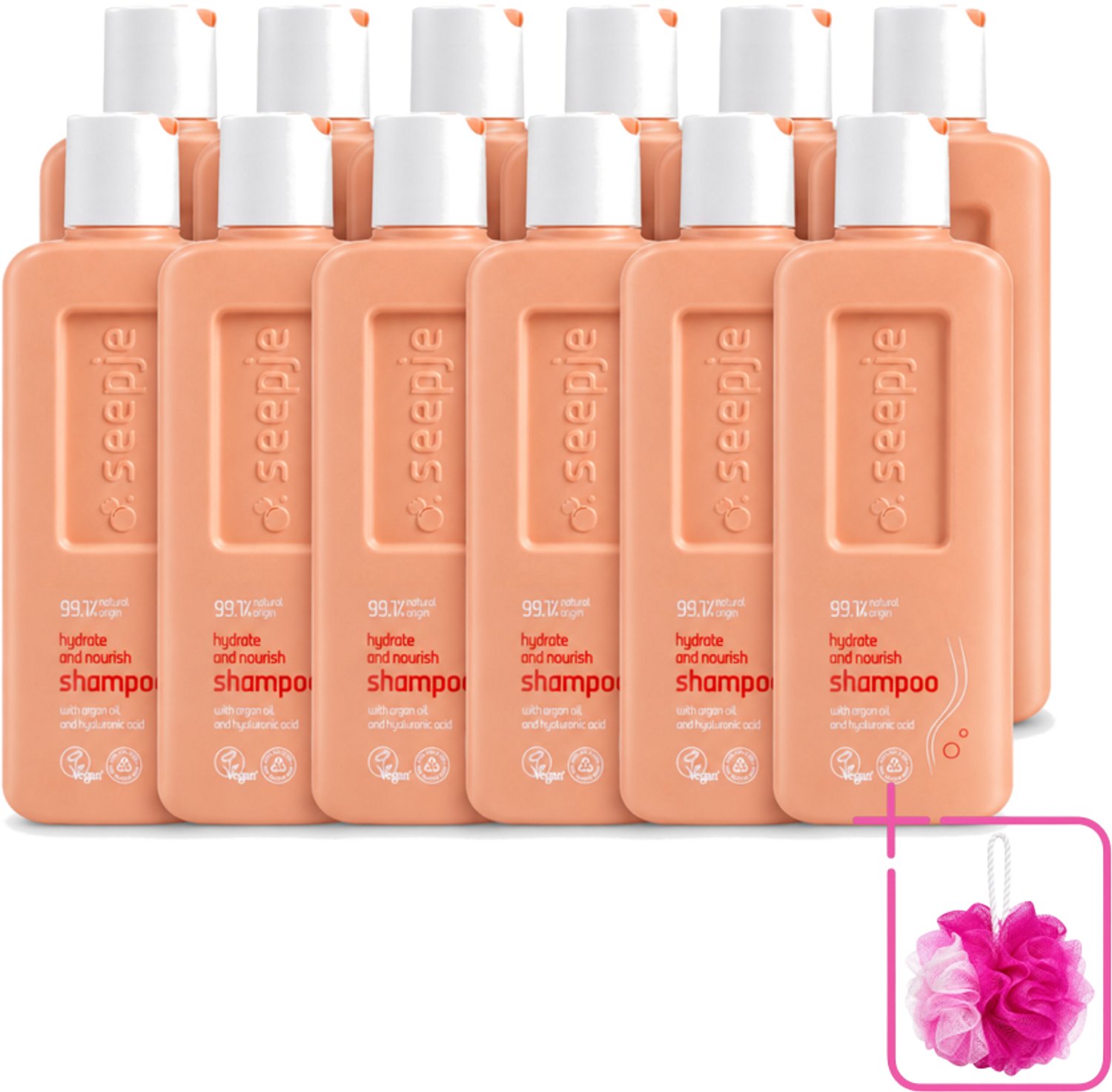 12 x Seepje - Hydrate & Nourish Shampoo - Intense Hydratatie voor Gezond Haar - 300 ml - Bulkverpakking - Hydratatie haar - Douchemop - Natuurlijke shampoo