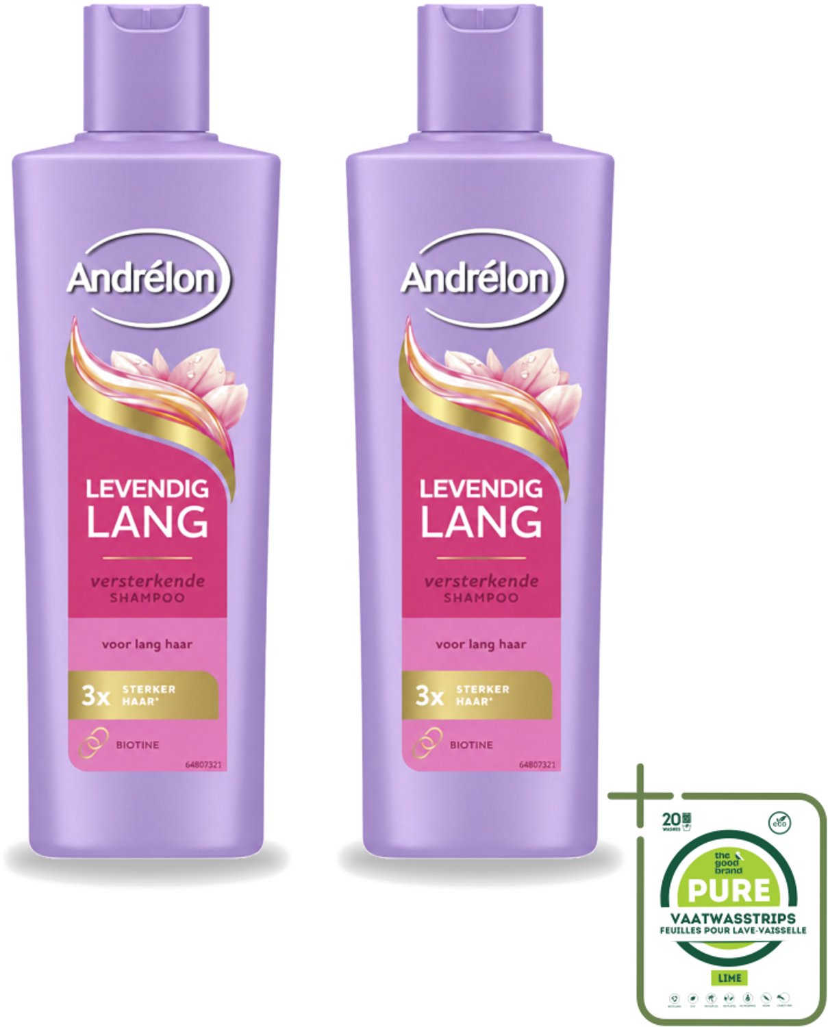 2 x Andrélon – Shampoo – Levendig Lang – 250 ml - Grootverpakking - Vaatwasstrips - Lang Haar Verzorging - Haar Versterken - Biotine Shampoo - Haarbreuk Voorkomen - Gespleten Punten