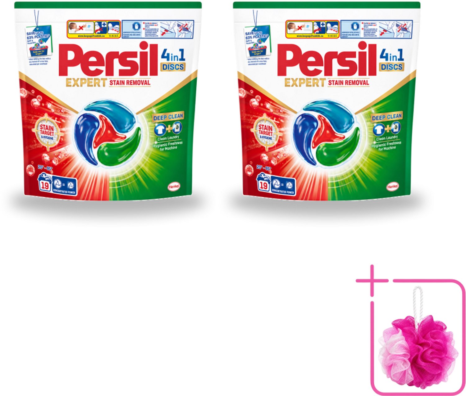 2 x Persil - Wasmiddelcapsules - Discs Stain Removal - 19 Capsules - Bulkverpakking - Vlekverwijdering - Douchemop - Wasmiddel