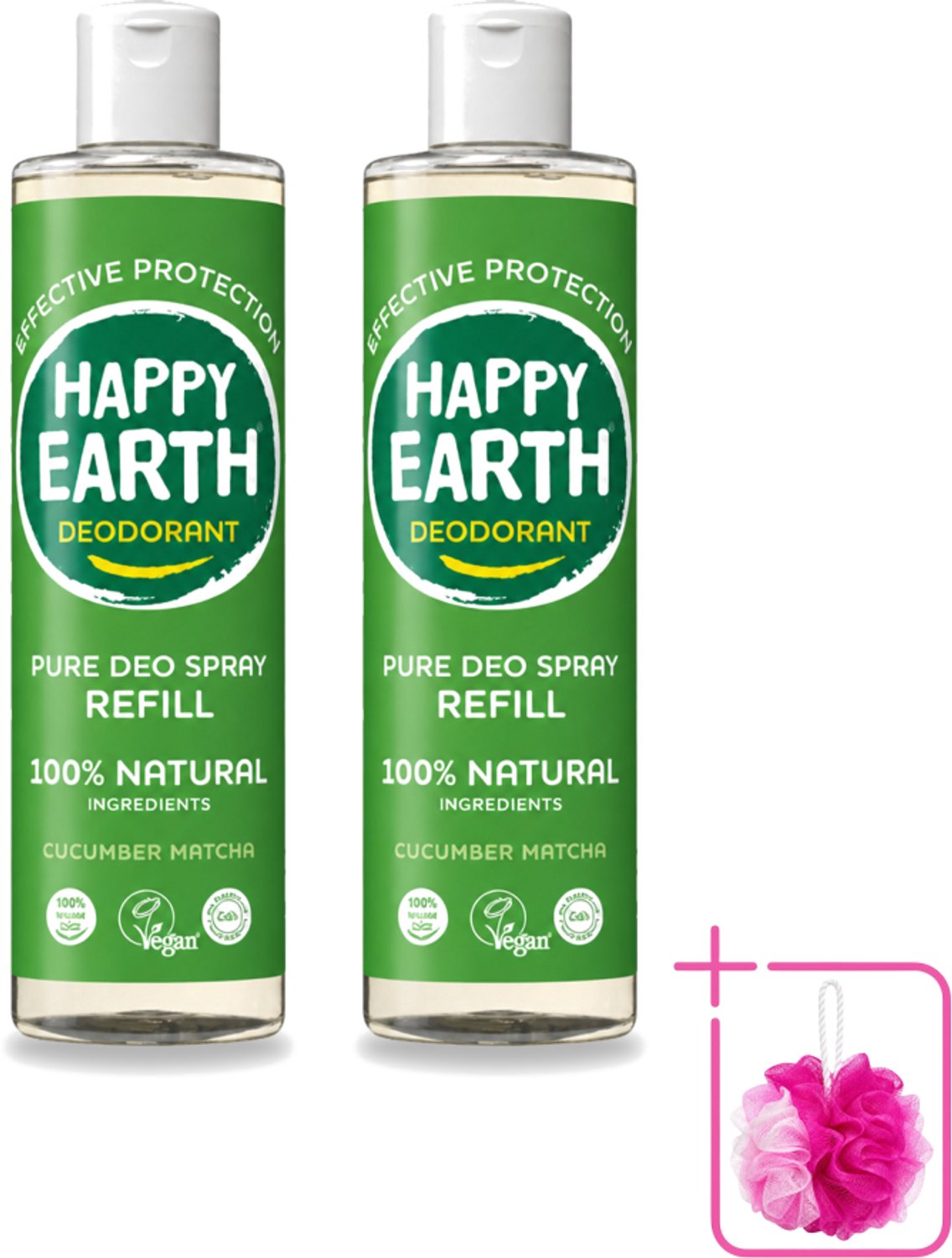 2 x Happy Earth – Deodorant Spray Navulling – 100% Natuurlijk Cucumber Matcha – 300 ml - Bulkverpakking - Deodorant - Douchemop - Frisheid