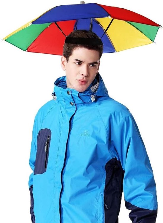 3 stuks regenboogparaplumutsen met elastische band, handsfree, grappige strandfeestmutsen, verstelbare maat, geschikt voor alle leeftijden, kinderen, mannen en vrouwen — afbeelding 5