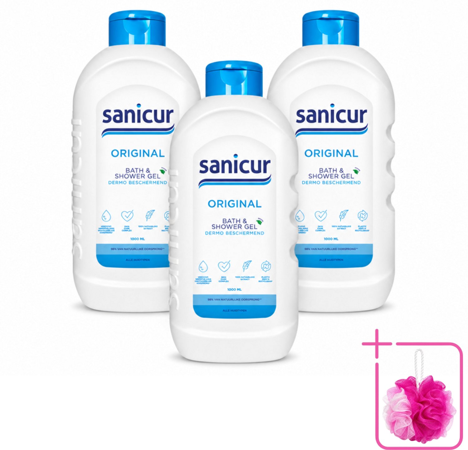 3 x Sanicur – Bad & Douchegel – Original – 1000 ml - Bulkverpakking - Bad en douche gel - Douchemop - Huidverzorging