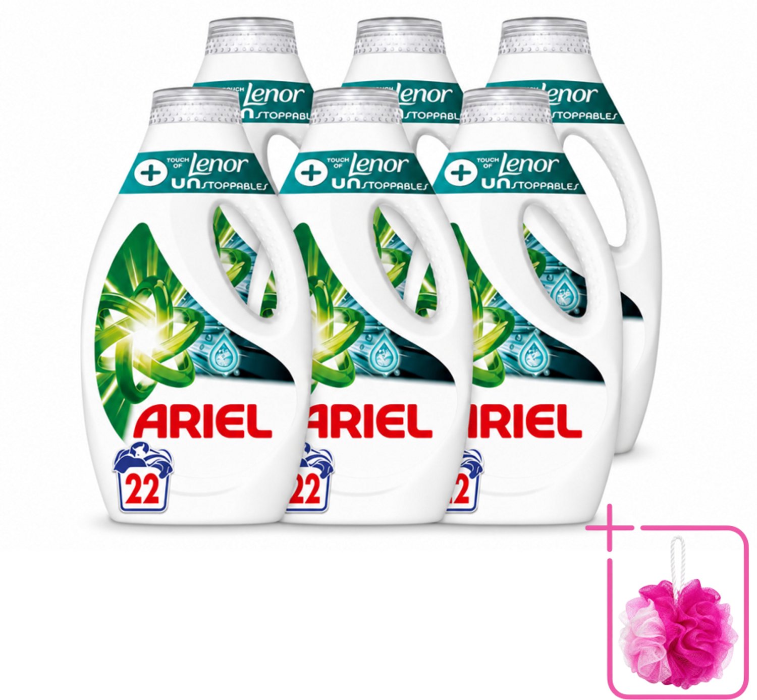 6 x Ariel – +Touch van Lenor Unstoppables – Vloeibaar Wasmiddel – 990 ml - Bulkverpakking - Wasmiddel - Douchemop - Vlekverwijdering