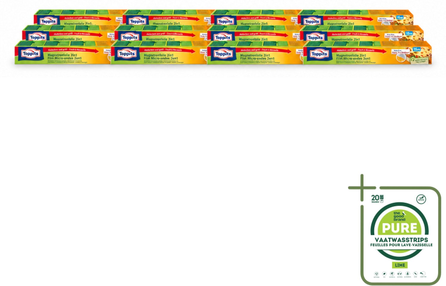 12 x Toppits – Magnetronfolie 2-in-1 – 15 m - Grootverpakking - Vaatwasstrips - Magnetronfolie - Bewaren - Opwarmen - Stoomafgifte - Versheid