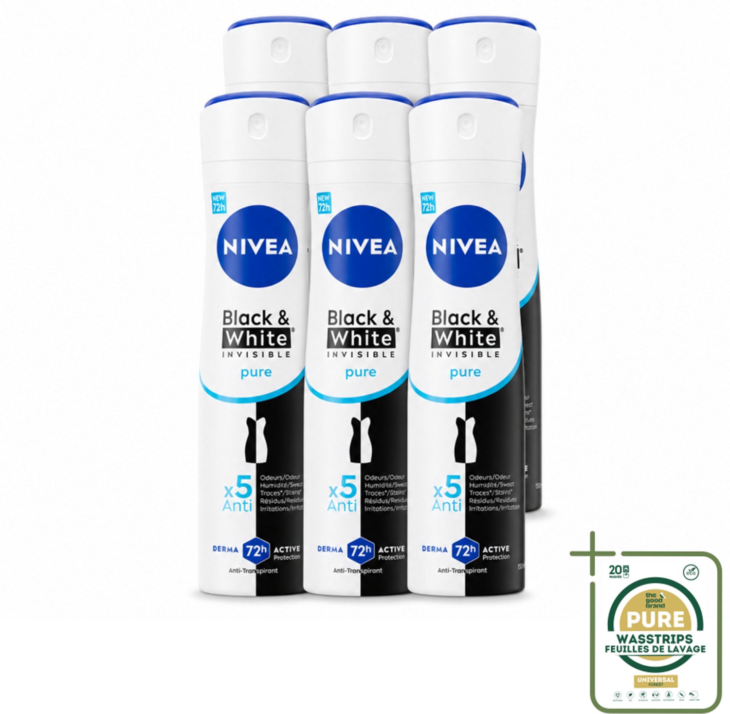 6 x NIVEA – Deodorant Spray – Black & White Invisible Pure – 150 ml - Deodorant Spray - Anti-Transpiratie - Witte Strepen Voorkomen - Gele Vlekken Voorkomen - Huidvriendelijk