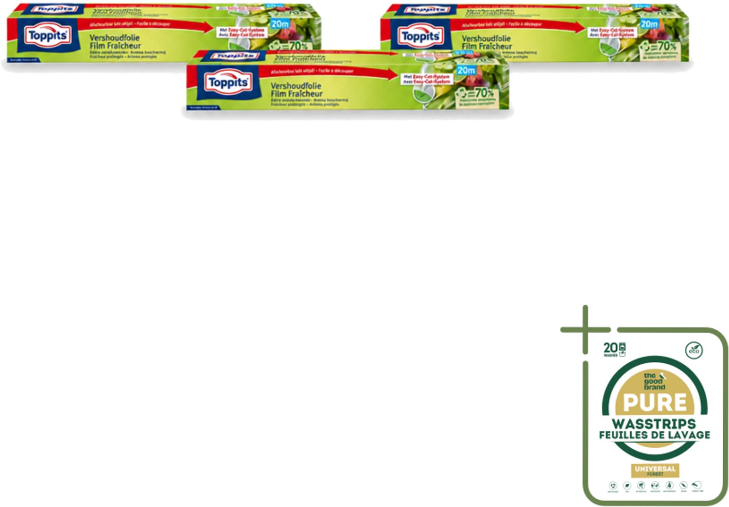3 x Toppits – Vershoudfolie – 32,5 cm × 20 m - Wasstrips - Vershoudfolie - Vers Eten - Geurbehoud - Smaakbehoud - Voedingsstoffenbehoud