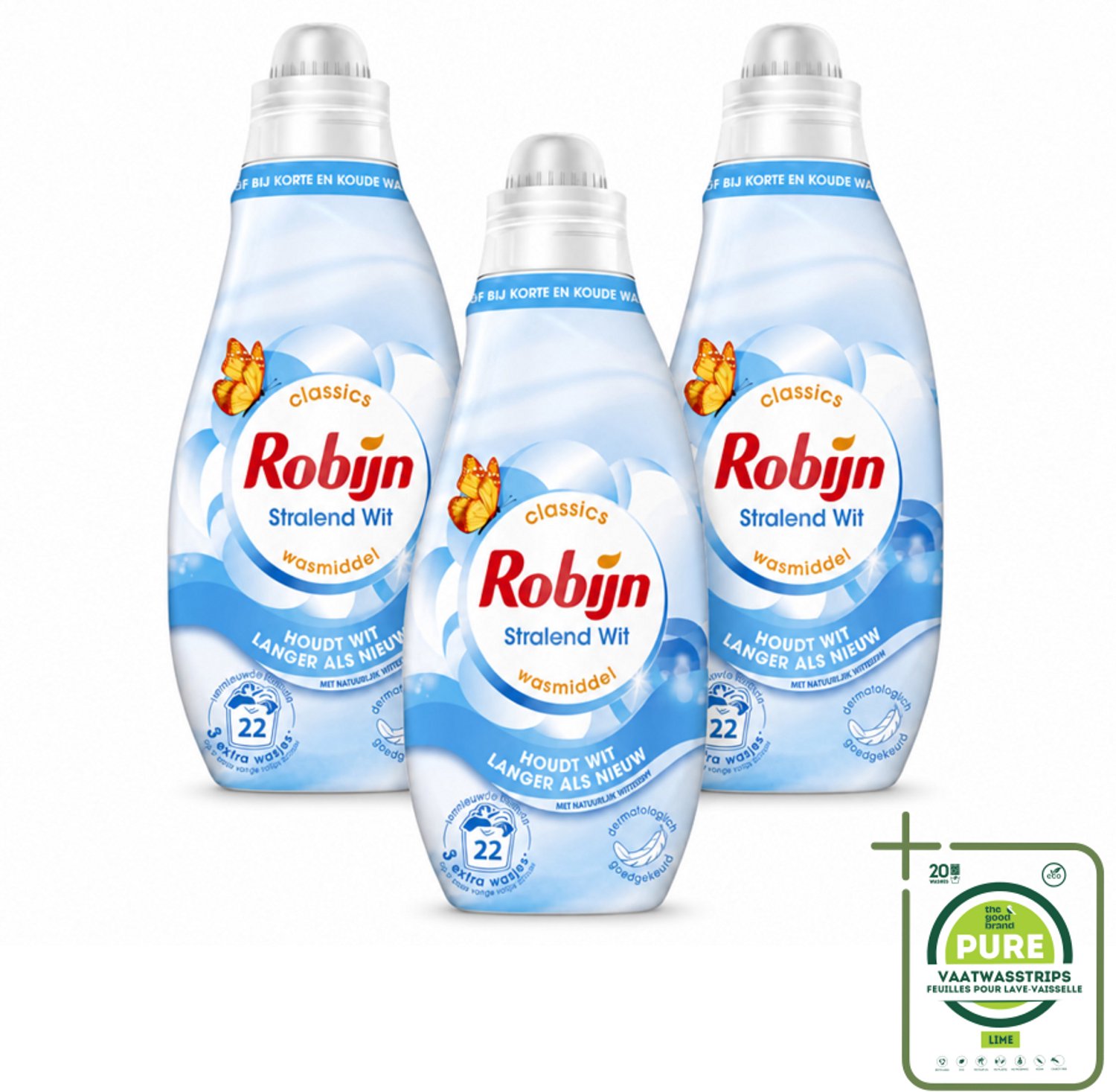 3 x Robijn – Vloeibaar Wasmiddel – Klein & Krachtig Classics Stralend Wit - 665 ml - Grootverpakking - Vaatwasstrips - Wit Wasmiddel - Wit En Licht Was - Wasmiddel Voor Wit - Wasmiddel Tegen Vergeling - Koud Wasmiddel
