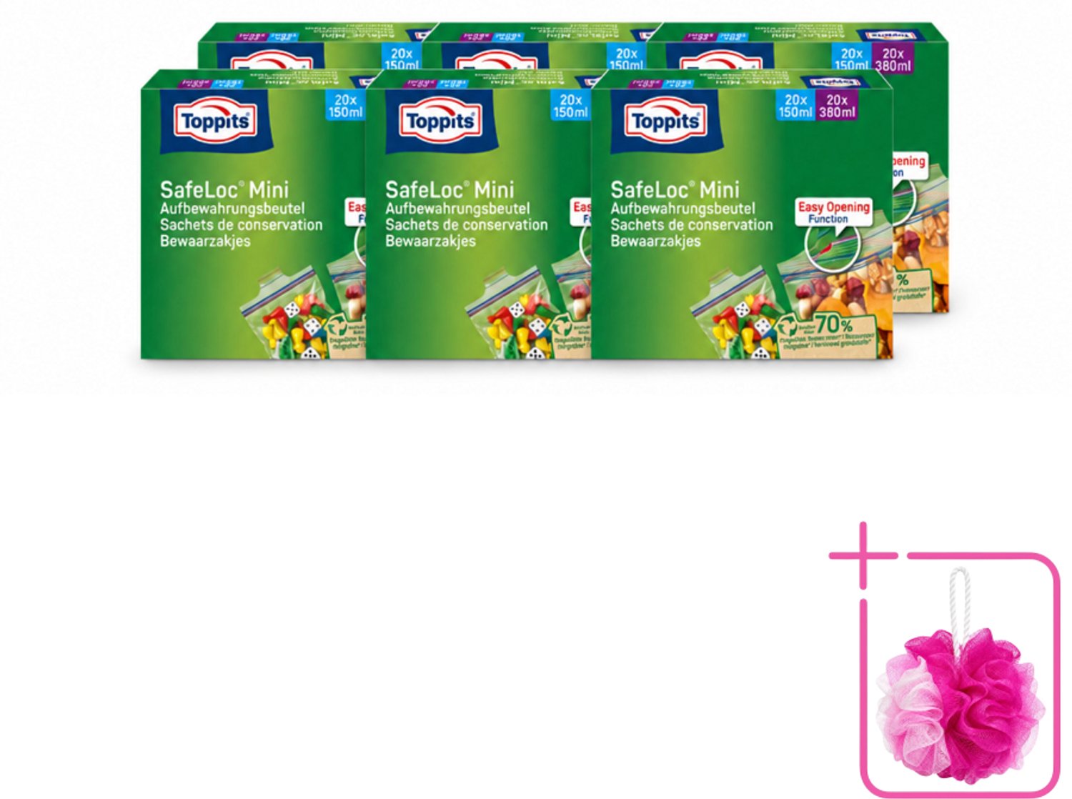 6 x Toppits – Safeloc Mini Zip-Zakjes – 40 Zakjes - Bulkverpakking - Mini zakjes - Douchemop - Lekvrij