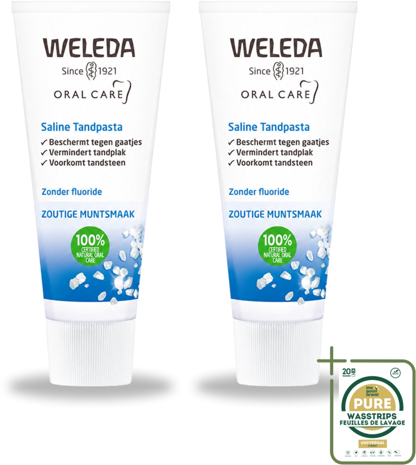 2 x WELEDA - Tandpasta Saline - 75ml - Wasstrips - Tandpasta Saline - Mondgezondheid - Tandplak Voorkomen - Tandsteen Voorkomen - Natuurlijke Tandpasta