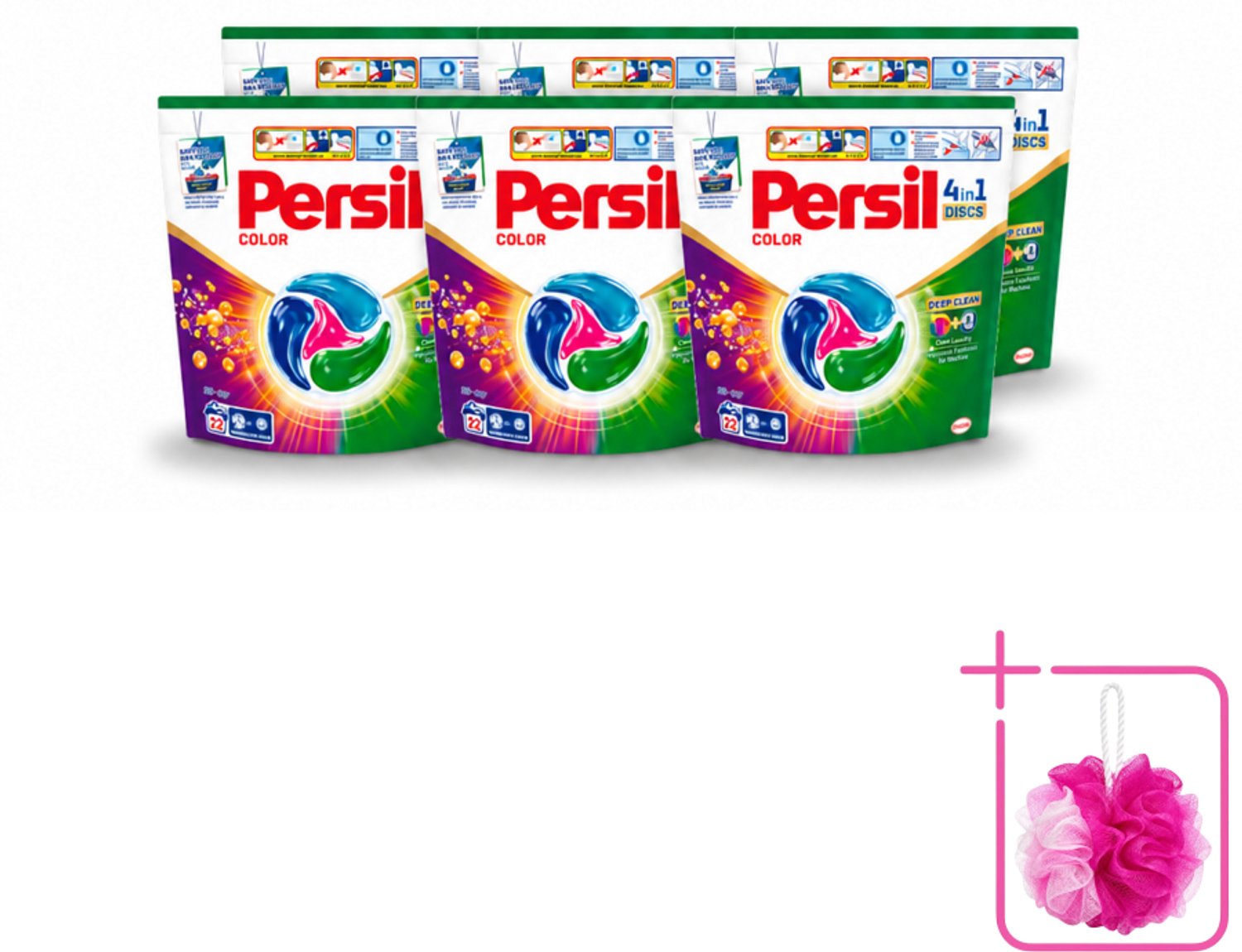 6 x Persil - Wasmiddel - Wasmiddelcapsules Discs Gekleurde Was - Voor Gekleurde Was - 22 wasbeurten - Bulkverpakking - Wasmiddel - Douchemop - Wascapsules