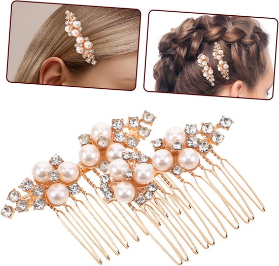 2 Stuks haarkam haaraccessoires bruiloft decoratie Bridal Hair Styling Tools Huwelijksjuwelen haarspelden clips voor haarzijkammen haarkam voor bruiden Bruids haarkam Metaal Gouden — afbeelding 5