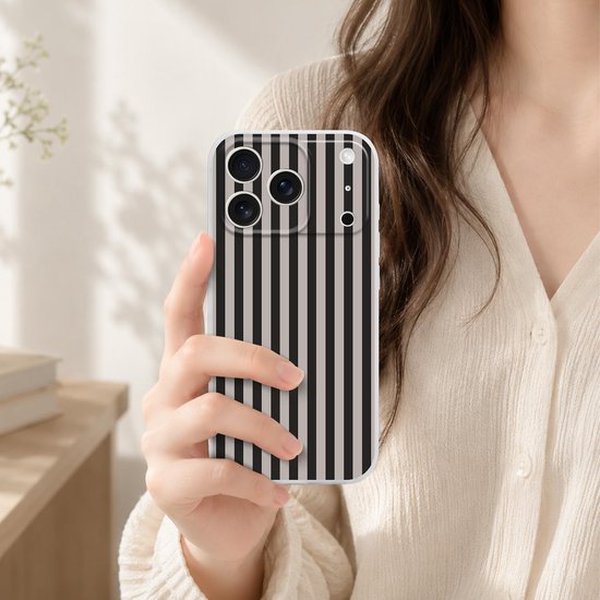 2 stuks telefoonhoes voor iPhone 18 Pro Max 6,9 inch, esthetische strepen, gestreept patroon, motief voor vrouwen en meisjes, beschermhoes, zachte kleurrijke siliconen TPU dunne case, bruin en zwart — afbeelding 4