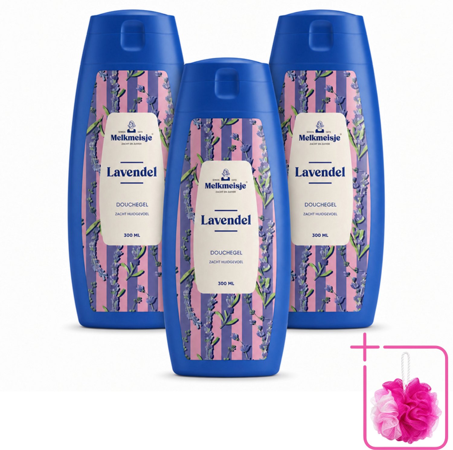 3 x Melkmeisje – Douchegel – Lavendel – Zacht Huidgevoel – 300 ml - Bulkverpakking - Badcrème - Douchemop - Douchecrème