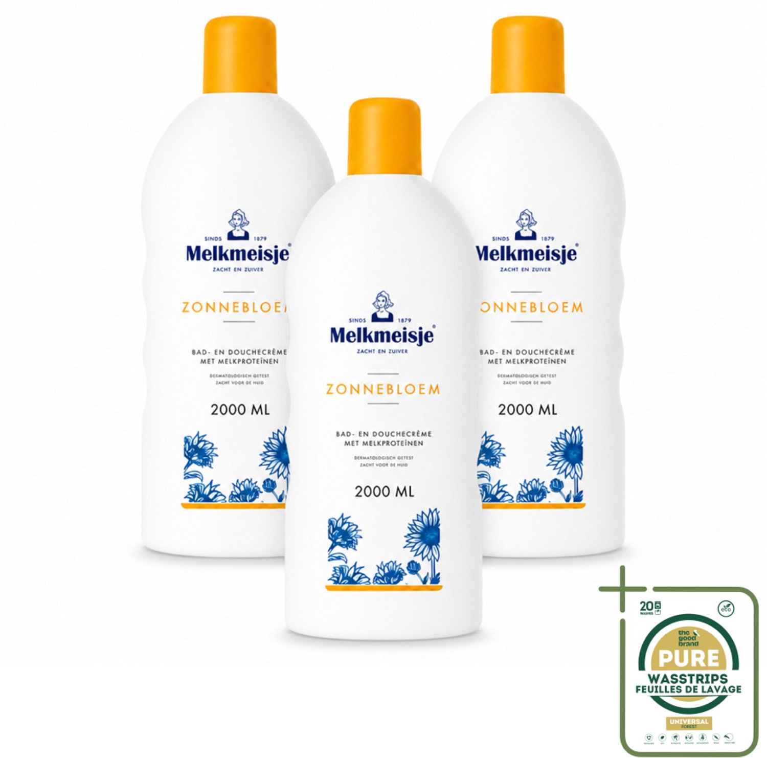 3 x Melkmeisje – Bad & Douchecrème – Zonnebloem – 2000 ml - Wasstrips - Bad En Douchecrème - Badcrème - Douchecrème - Zonnebloem En Melk - Huidverzorging