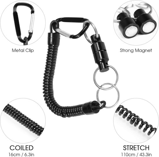 Schepnet connector, 2 stks Magnetische Net Release Houder Keeper Schepnet Connector met Opgerolde Lanyard Karabijnhaak Clip voor Vliegvissen — afbeelding 5