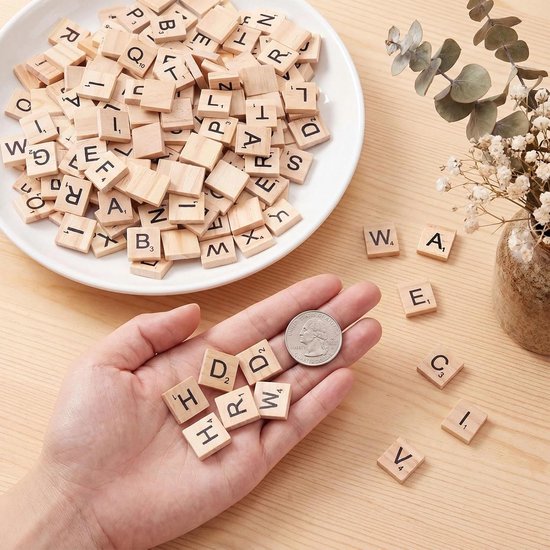 400 stuks houten letters, klein om te knutselen, letters hout alfabet A tot Z, puzzel om te spelen, letters, tegels met cijferwaarden voor kinderopvoeding, doe-het-zelf kunsthandwerk — afbeelding 2