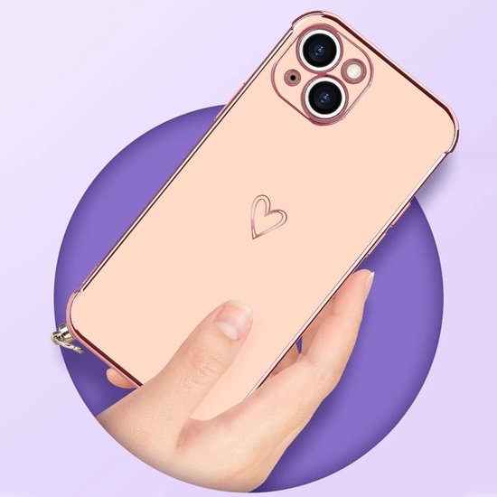 Micoden voor iPhone 15 Plus hoesje met riem crossbody sleutelkoord koord nek schattig hart voor meisjes vrouwen houder met ketting siliconen schokbestendige hoes voor iPhone 15 Plus roze — afbeelding 3