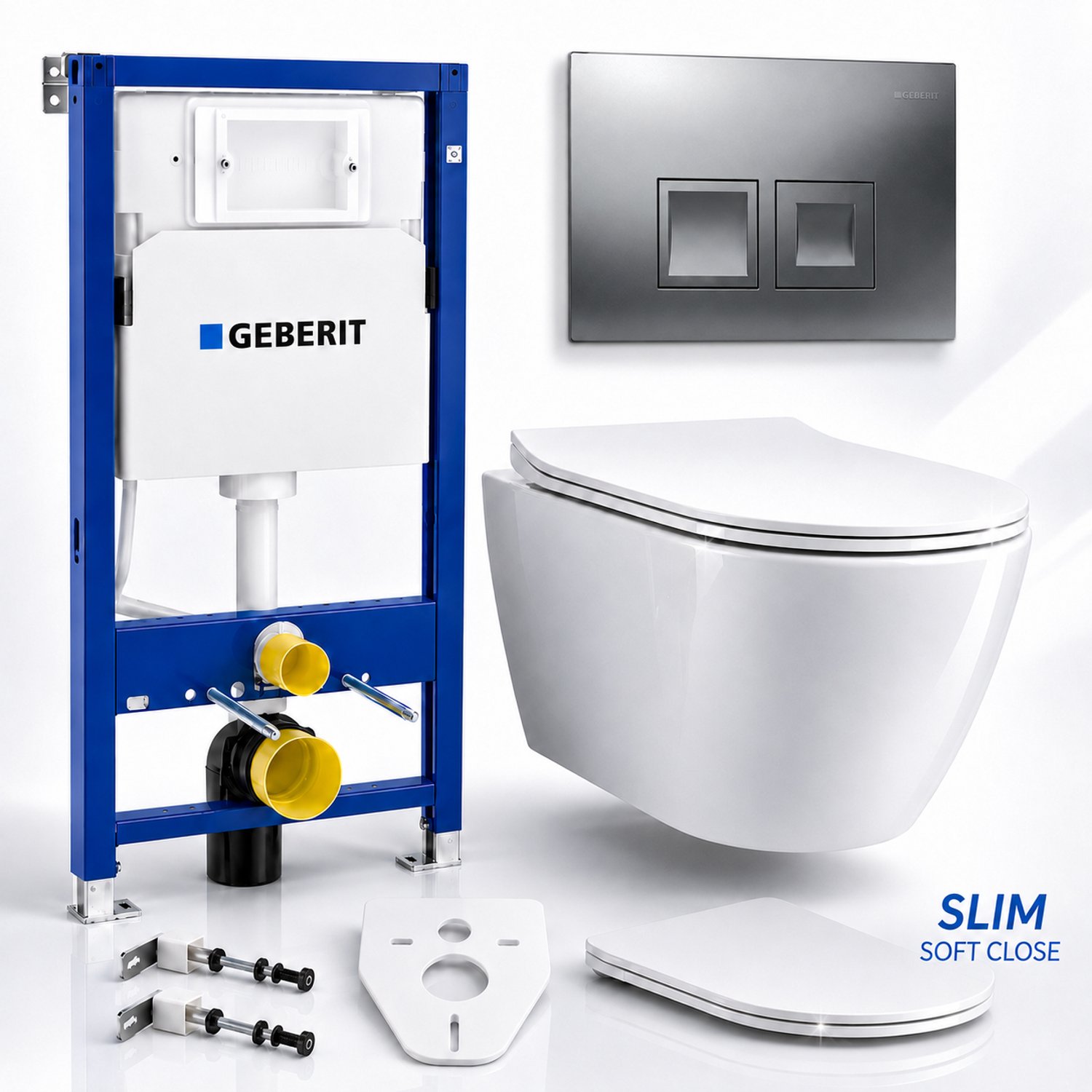 Badland toiletset - Geberit Duofix Basic Delta - ROLO wit - Delta25 rechthoekig chroom - 115135465