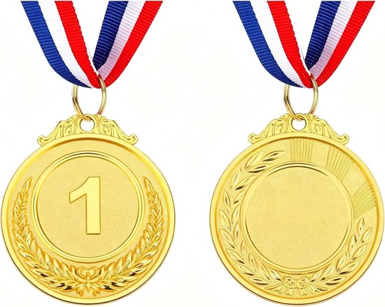 3 stuks metalen medailles met band, goud zilver brons award medaille — afbeelding 3