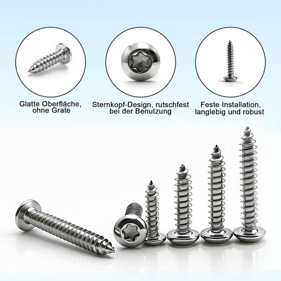 120 stuks plaatschroeven, M4 x 16 mm, zelftappende diefstalbestendige schroeven, roestvrij staal, torx-lenskopschroeven, roestvrijstalen schroeven, zelftappend — afbeelding 5