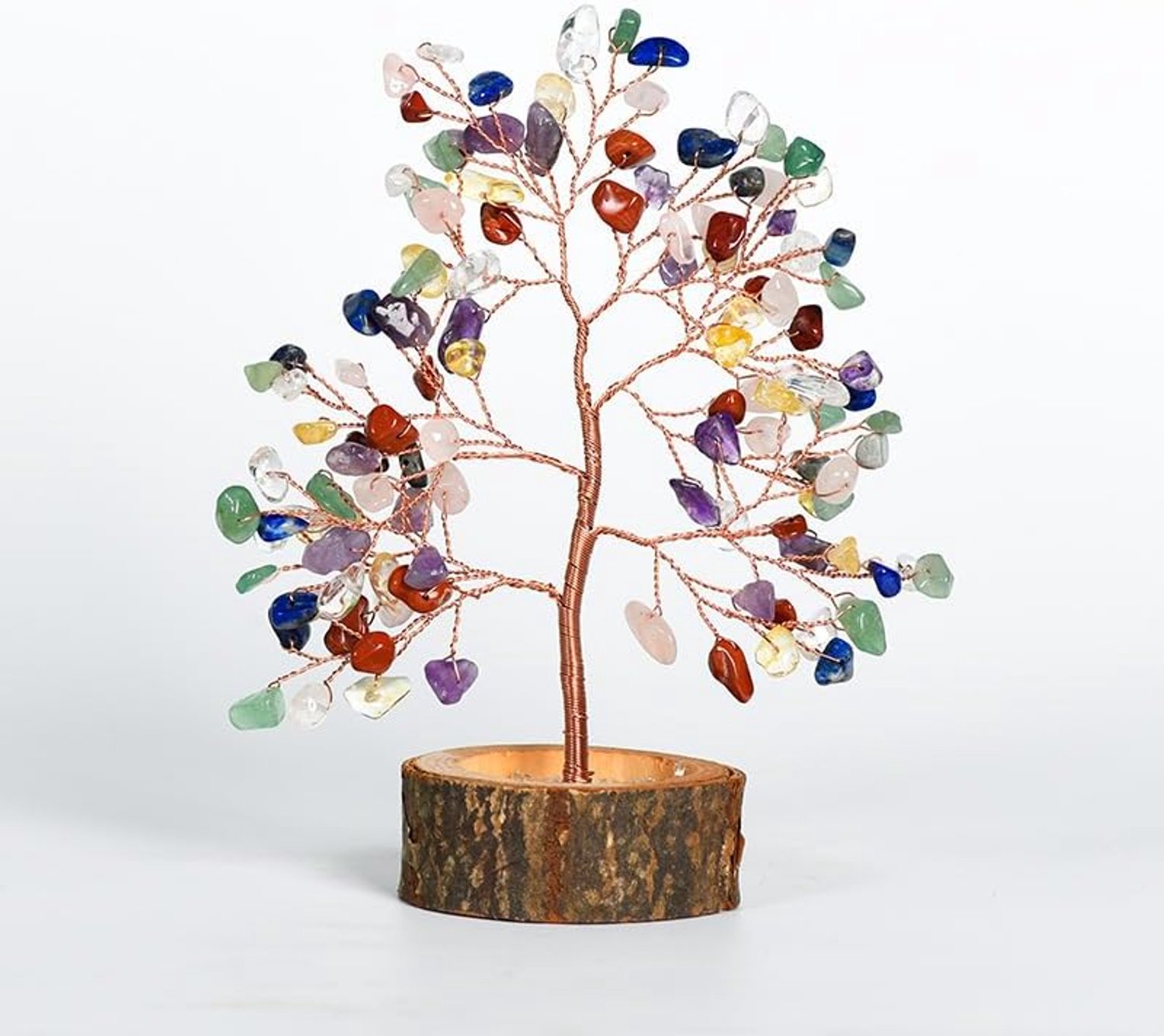 1 stuk kleurrijke natuursteen, levensboom, steenslag bladeren, massief hout gevormde basis decoratie, thuis creatieve kantoor desktop decoratie