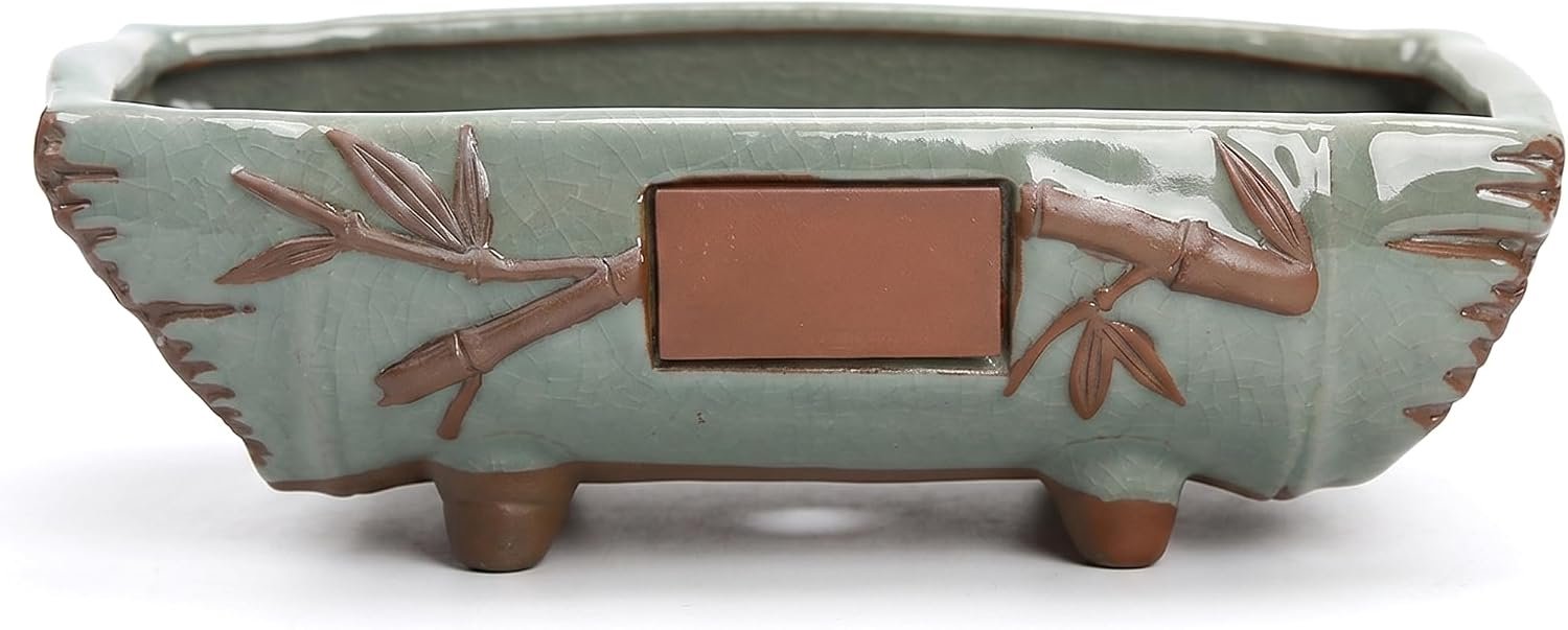 Bonsai Pot Rechthoekige Keramische Ondiepe Plant Pot Wortelcontrole Ontwerp voor Vetplanten & Kleine Groenen 30 × 3,5 × 2,4 Inch.