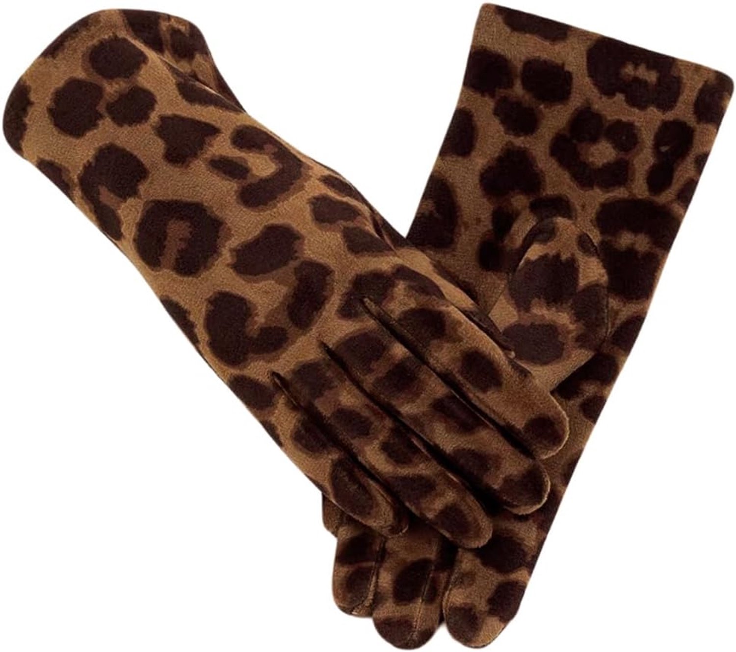 1 paar winterhandschoenen voor dames met fleecevoering, thermische handschoenen voor outdoor, sport, hardlopen, fietsen, handschoenen van hertenleer, luipaardpatroon, voor bruiloftsfeest, kerstkostuum