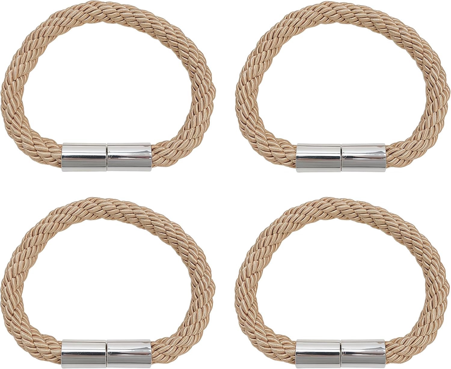 Sterke Magnetische Gordijn Tiebacks set van 4 Dikke Gevlochten Gordijnbinders van 48cm Geen Boren Nodig Magnetische Kliksluiting Goudkleurig