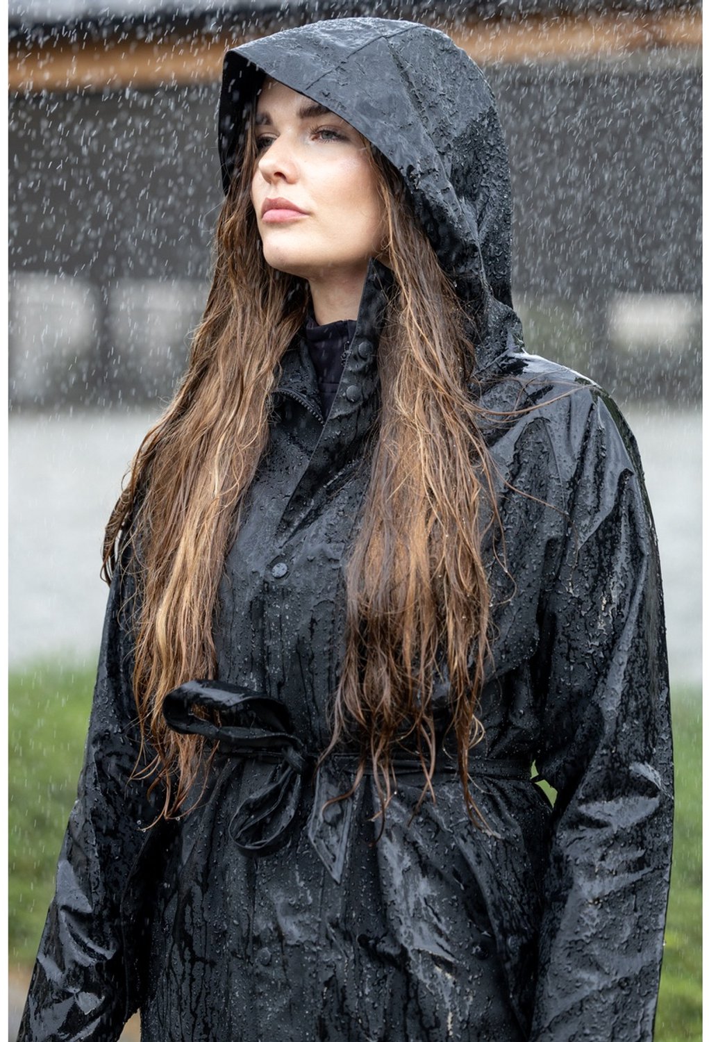 Quur Lange Regenjas Quur Qrain Zwart - S