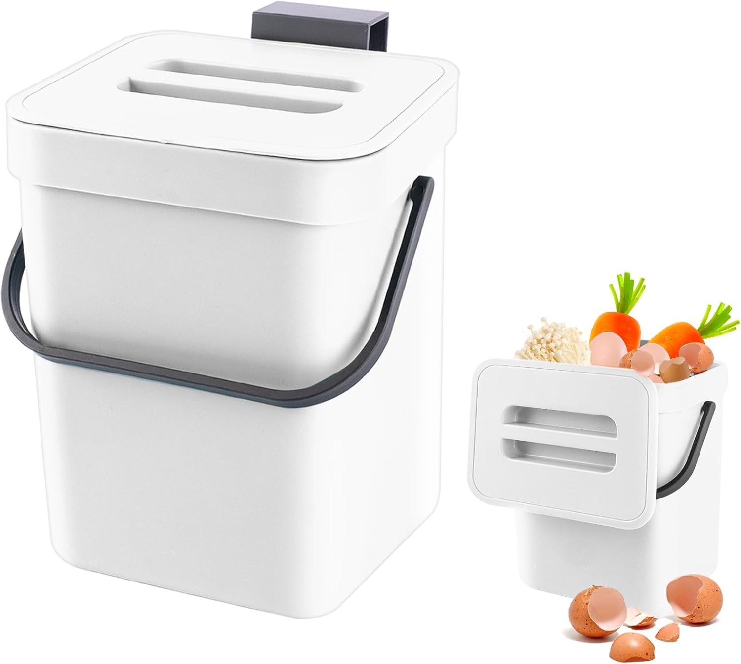 Kleine Compostemmer - Wit - 15,5 x 12 x 20 cm - Luchtdichte Afvalcontainer voor Keuken - Voor Binnengebruik
