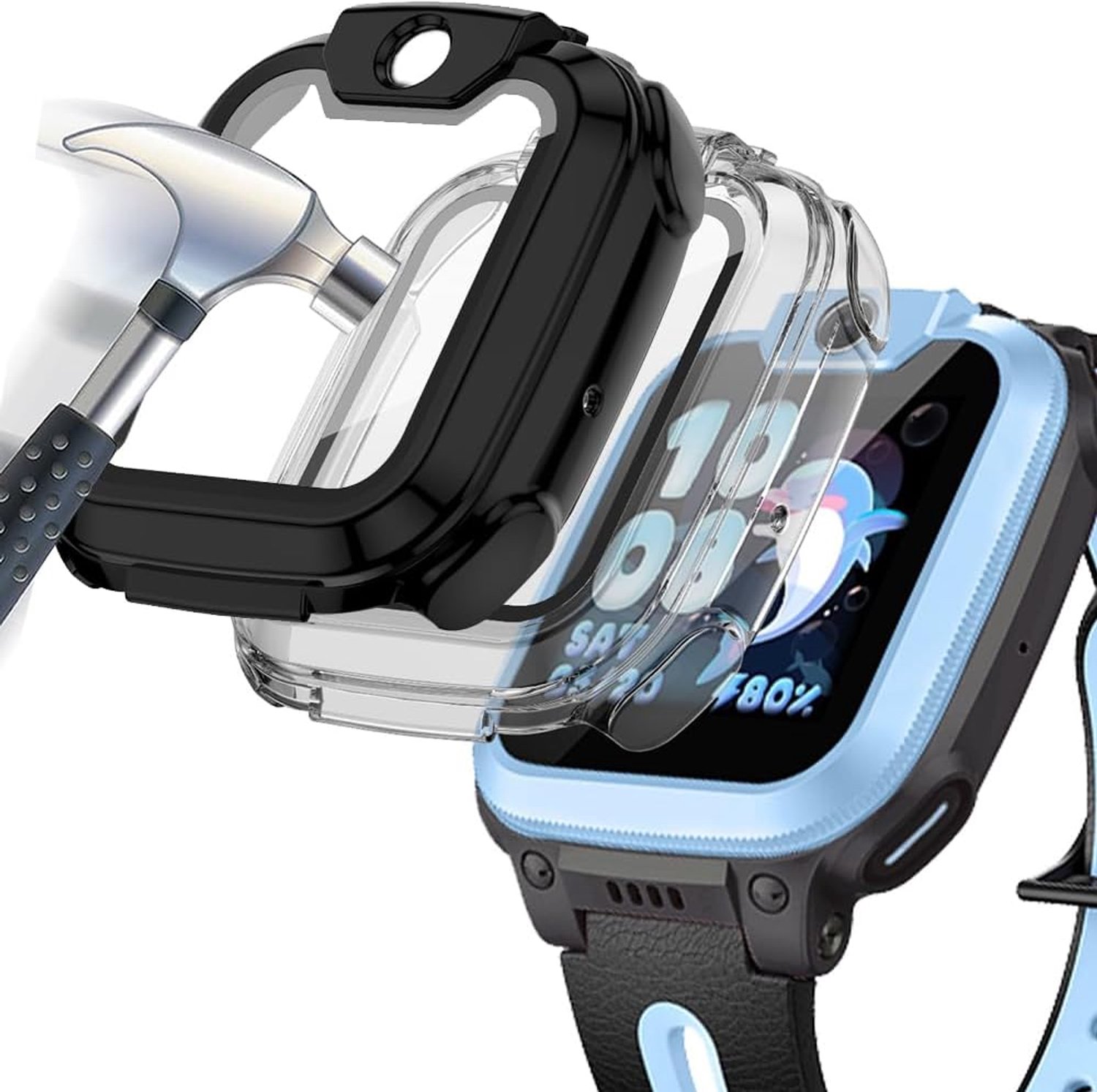 harde hoes compatibel met imoo Watch Phone Z1 met beschermende film, 9H hardheid Hart PC dunne gehard glazen hoes voor slimme,zwart+Transparant