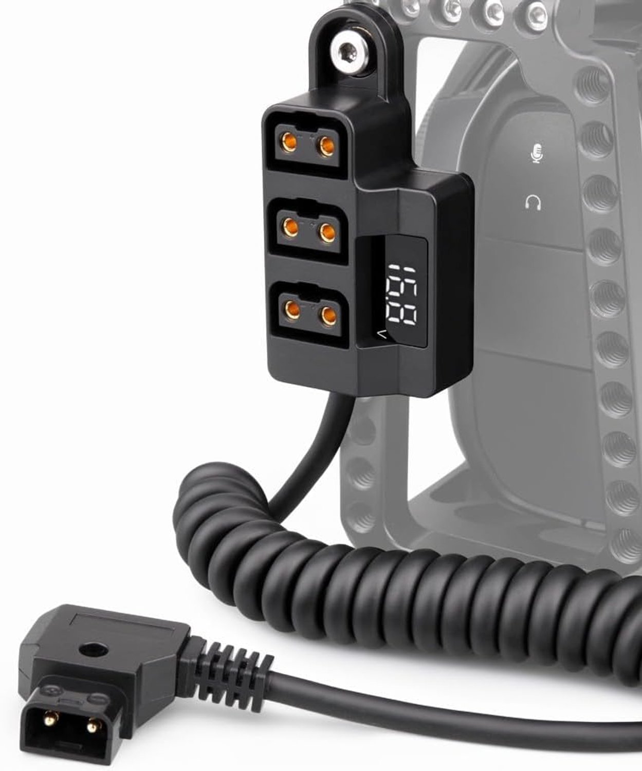 3-poorts D-Tap Splitter-Kabel met LED-spanningsdisplay voor V-Mount Camera Battery-Power Hub-adapter met 1/4 "-20 Mount & 15.7in Gevlochten Kabel
