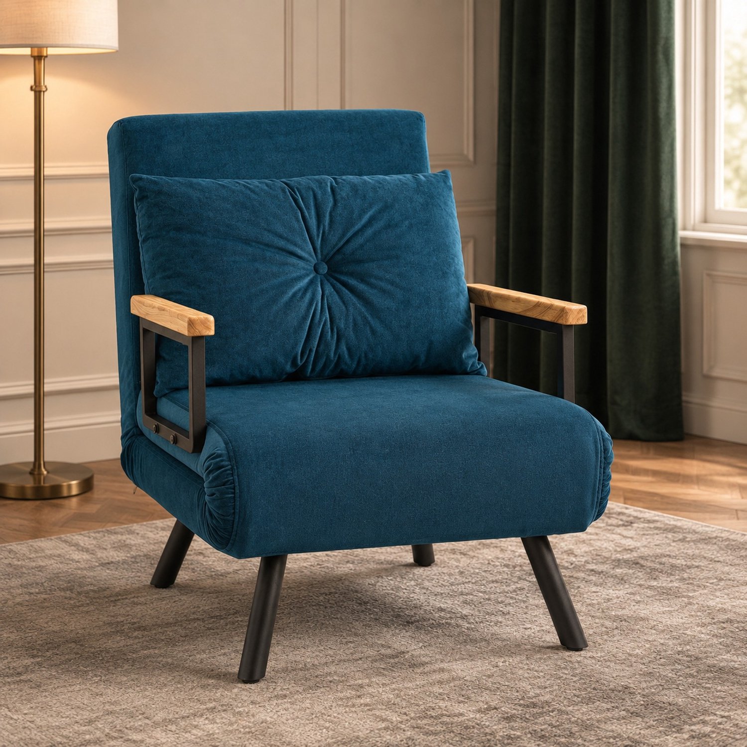 DESMIU Relaxfauteuil 63 x 73 x 81 cm - Vijfvoudig Verstelbare Rugleuning en Bedfunctie - Voor Woonkamer en Gasten - Fluweel Blauw