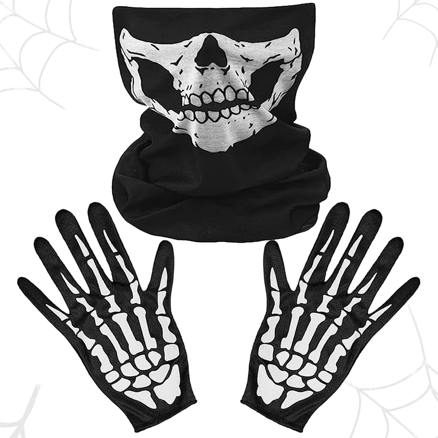 Halloween Skeletmasker en Handschoenen Set, Zwart, Perfect voor Carnaval, Cosplay en Feestjes
