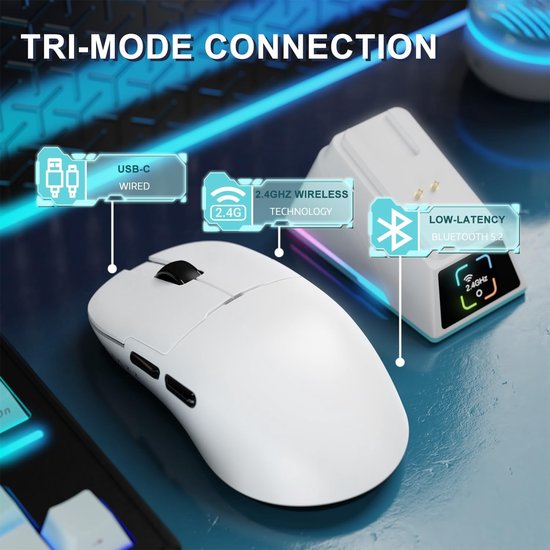 Draadloze Gaming Muis met Magnetische Oplaaddock en TFT Scherm, Pixart PAW3950 Sensor, Tot 42K DPI, Ultralicht Ontwerp en Duurzame HUANO Switch voor PC en MAC — afbeelding 5