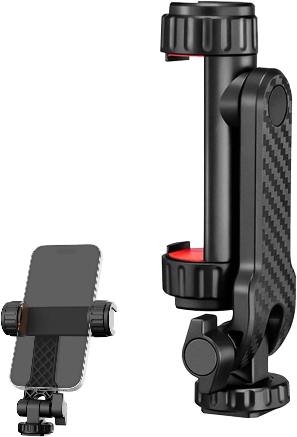 Knocery Mobiele telefoon adapter voor statief, smartphone statief met 2 cold shoe, 1/4 inch schroefdraad, 360° draaibare statiefklem, camerahouder