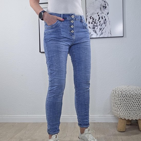 Jewelly Stretchjeans, damesbroek, baggy boyfriendsnit, decoratieve knoopsluiting, perfecte pasvorm — afbeelding 3