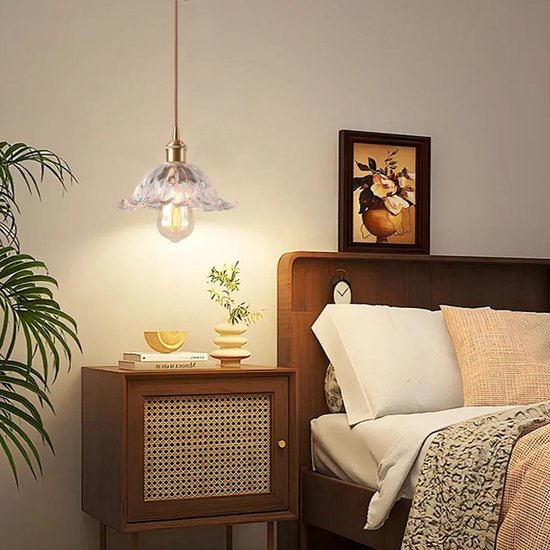 Set van 2 vintage glazen hanglamp E27 creatieve bloemenkroonluchter glazen lampenkap hanglamp voor keuken eetkamer slaapkamer — afbeelding 2