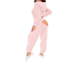 Women’s Fleece Onesie Pajamas with Butt Flap – Soft Hooded Sherpa Jumpsuit for Sleep & Lounge, Cozy Plush Romper