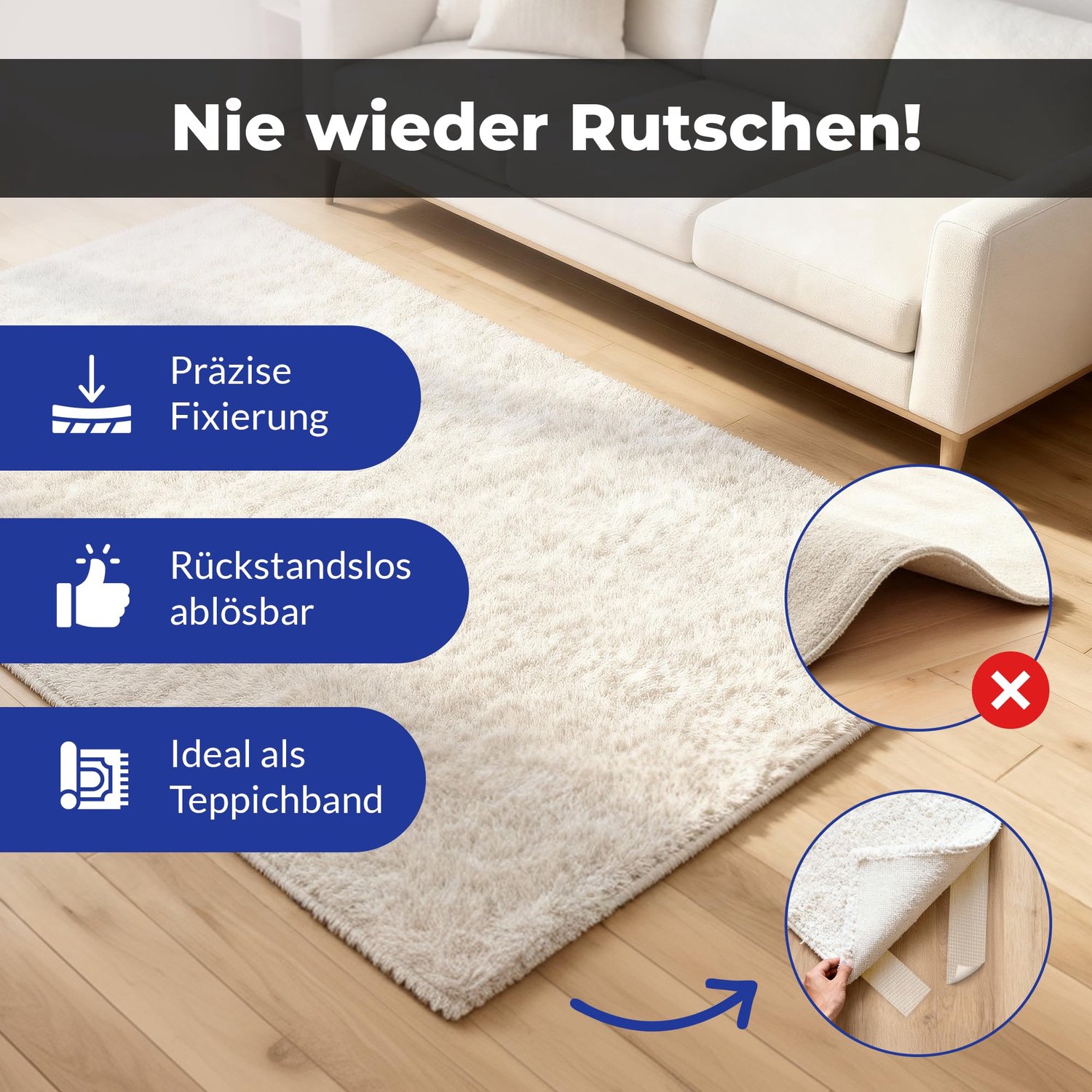 Thijox - Extreem Sterke Dubbelzijdige Premium Weefseltape 20m - Nieuwe 2025 Versie - Ideaal voor Tapijten, Gestructureerde Oppervlakken, Keuken en Bad