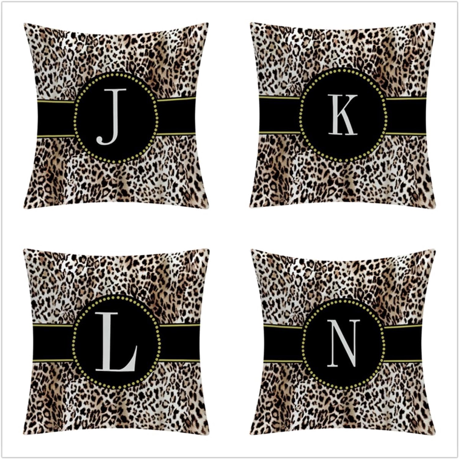Buitenkussens 55 x 55 cm, zwarte tuinkussens met luipaardprint, 52 x 22 inch, zachte kussenhoes voor buiten linnen met onzichtbare ritssluiting voor sofa stoel woonkamer, pak van 4