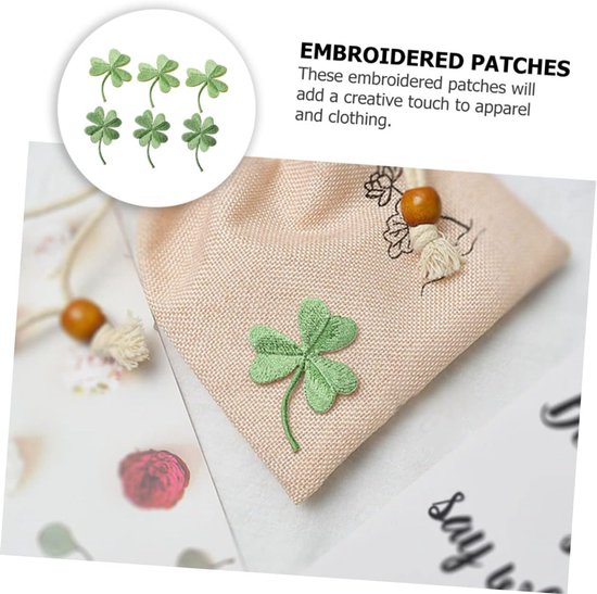 6stuks Groen Borduurpatches Vierbladige Klaver Applicaties Voor Kleding Tassen Creatieve Projecten — afbeelding 4