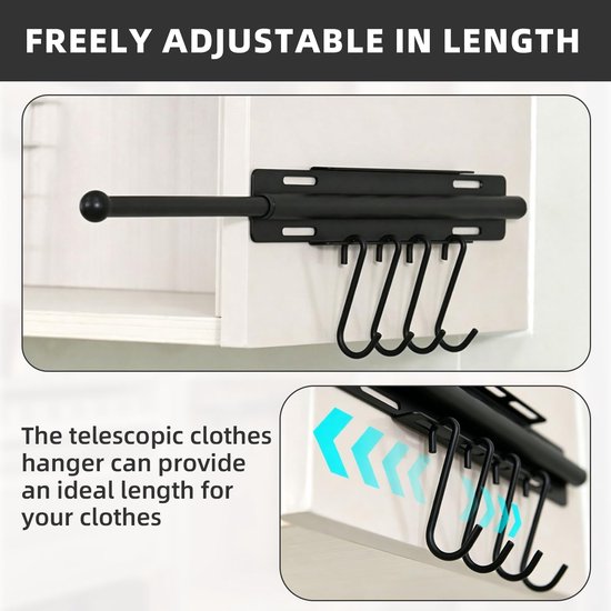Opvouwbaar kledingrek met haken, opvouwbare reiskleerhanger met zuignap, 2-in-1 wasrek voor wandmontage, kledingstang voor huisdieren, badkamer, slaapkamer en reizen, kristalwit — afbeelding 4