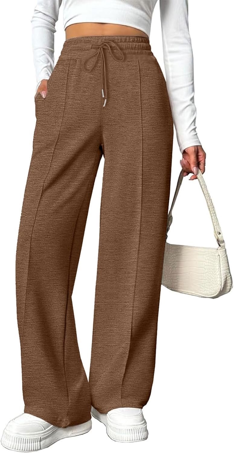 Trainingsbroek voor dames, brede sportbroek voor dames, hoge taille, elegant, casual, elastisch, met zakken en trekkoord, voor joggen, fitness, sport, yoga, trekking, fitnessstudio