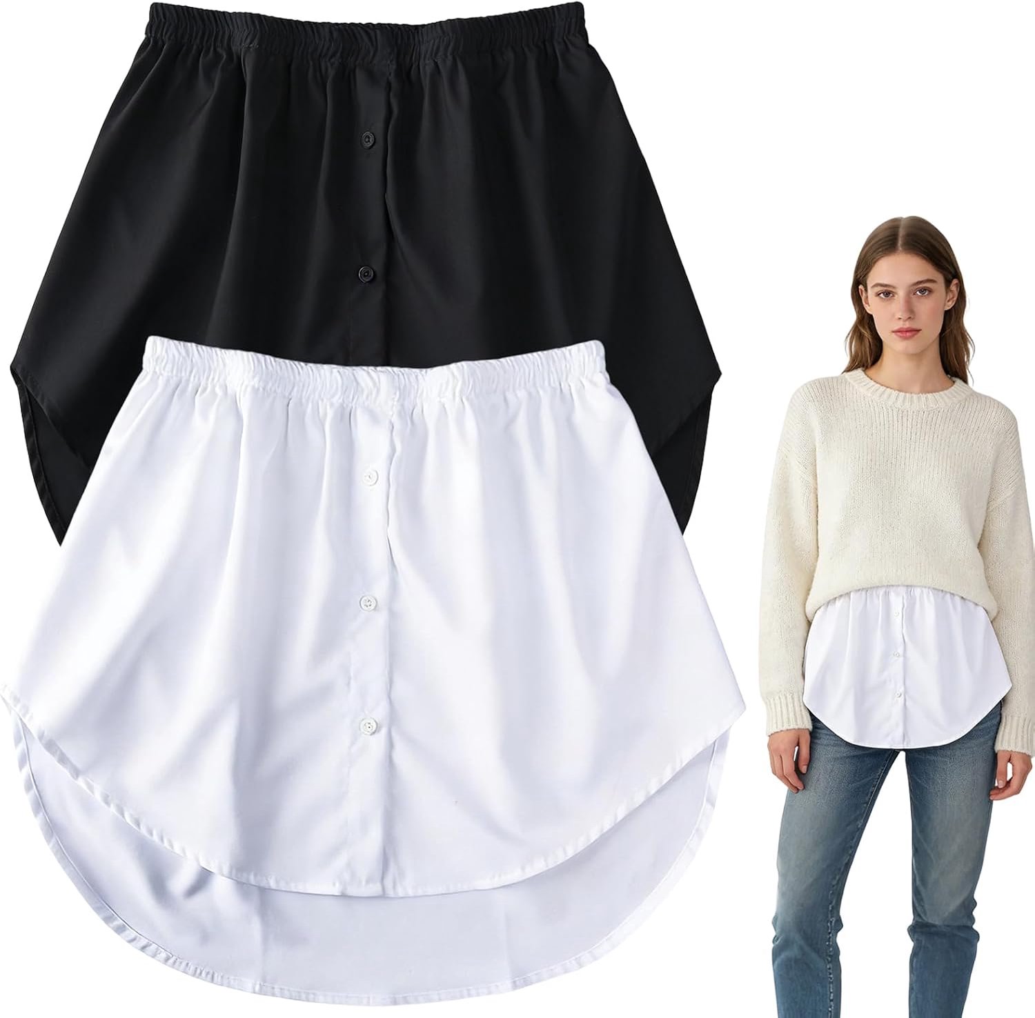 Blousenverlenging voor dames, blouserok voor dames, XXL, blousestrokverlenging, hemdverlenging (zwart, wit)