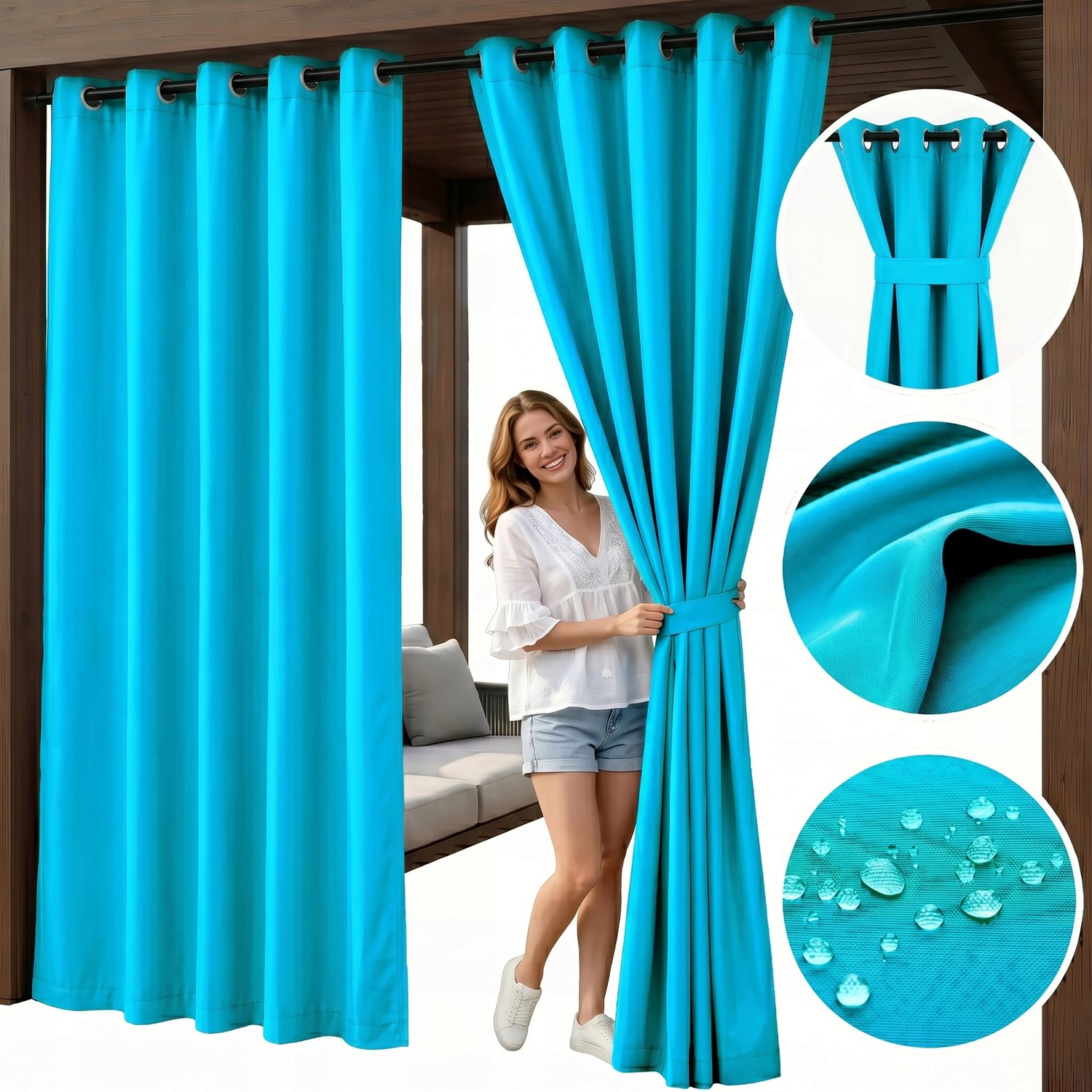 Waterdichte Tuindoek Gordijn Turquoise 155x190 cm met Grommets