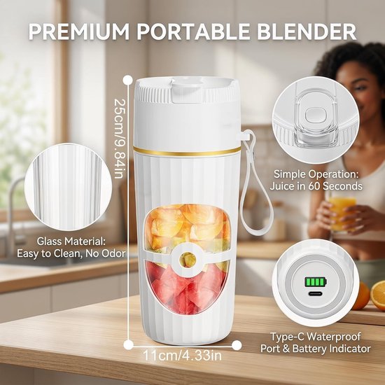 Draagbare Blender voor Smoothies, Shakes en Sap met 10 RVS Messen, 400ml Capaciteit en USB Oplaadbaar Ontwerp, 65 Watt Vermogen — afbeelding 5