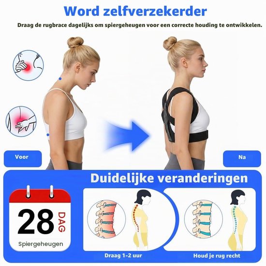 Verstelbare Rugsteun en Houdingscorrector voor Mannen en Vrouwen, Ademend Ontwerp met Elastische Band, Ondersteuning voor Rug en Schouders (L/XL) — afbeelding 4