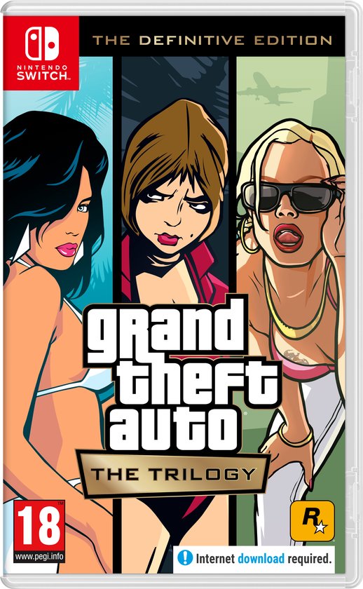 Grand Theft Auto The Trilogy The Definitive Edition videogamehoes voor Nintendo Switch met drie vrouwen.